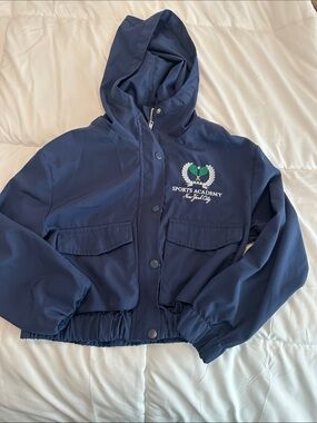 Kids' Navy Hooded Rain Jacket with Sports Academy Crest